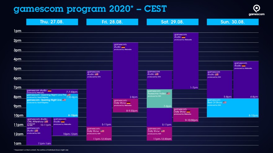 Timetable gamescom CEST Timetable gamescom CEST