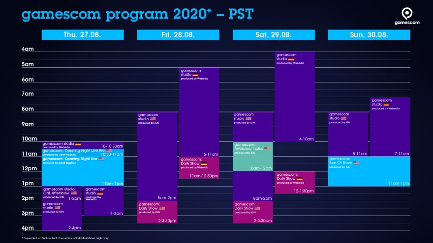 Timetable gamescom PST Timetable gamescom PST