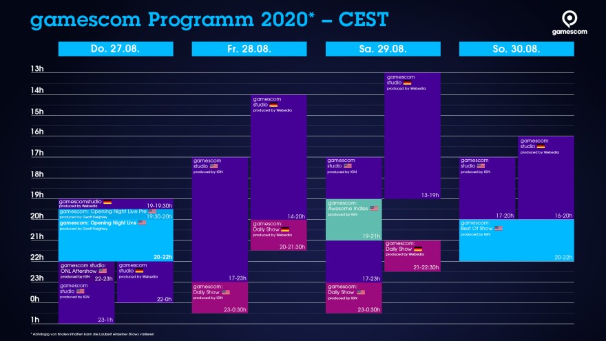 Timetable gamescom CEST Timetable gamescom CEST