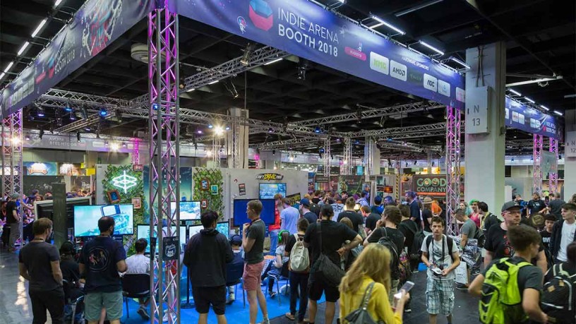 View on a booth in the indie village at gamescom
