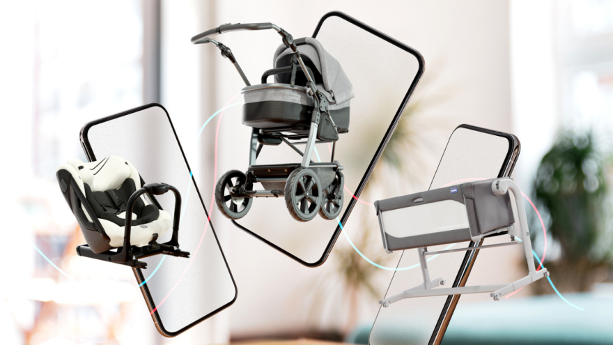 Axkid „One“, TFK „Mono Kombi“ und Chicco „Next2Me“ lassen sich mit Hilfe des Smartphones im Raum platzieren. © ARkid ARkid App