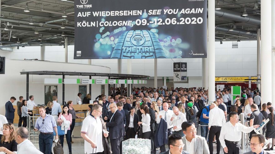 Entrance area with visitors of The Tire Cologne North entrance of Koelnmesse Entrance area with visitors of The Tire Cologne North entrance of Koelnmesse